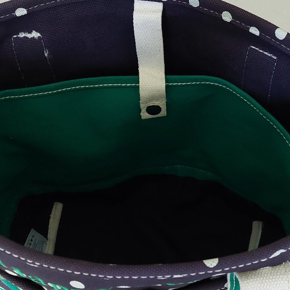 Lands End Navy Blue/Green White Polka Dot Medium Open Top Tote Bag - Picture 11 of 16